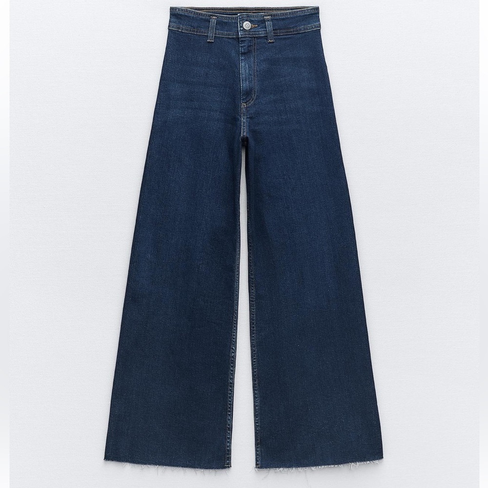 Zara Dark Blue Marine High-Rise Wide Leg Jeans